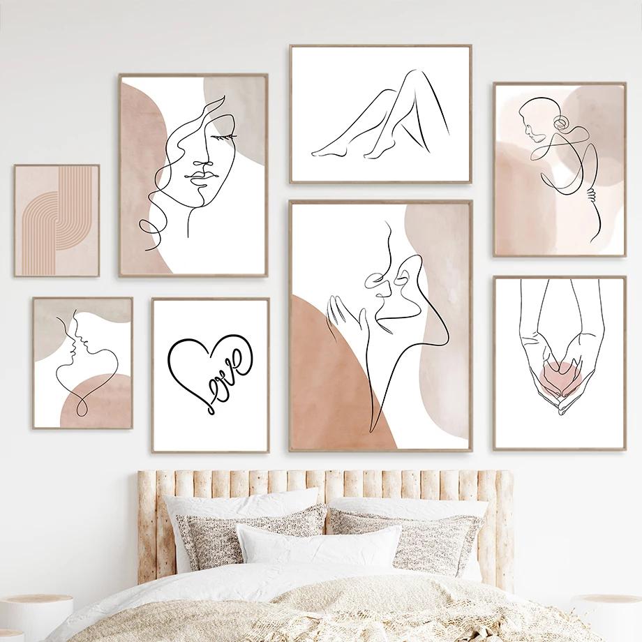 Абстрактные фигуры влюбленных холст картины настенное искусство богема современный линейный постер и печать минималистская картина домашний интерьер декор комнаты