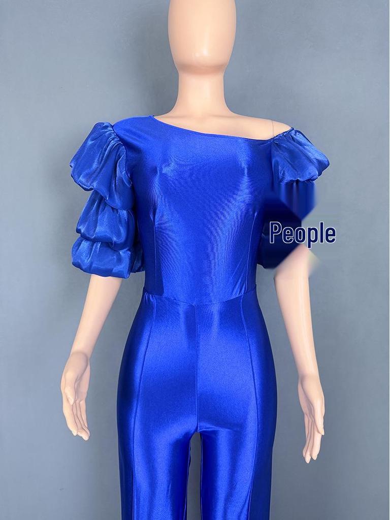 Женский комбинезон с одним плечом и многослойным рукавом, вечернее платье 5813