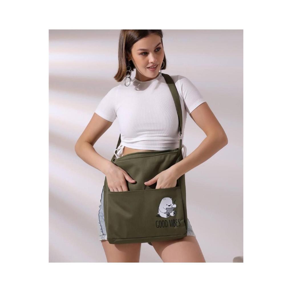 Сумка из набивного полотна с двумя карманами на молнии 1-го класса с регулируемым плечевым ремнем цвета мяты