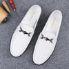 Fashion Spring Genuine Leather White Loafers Metal Buckle Casual Shoes Adult Men's Soft Sole Comfortable Wedding Moccasin Driving Shoes