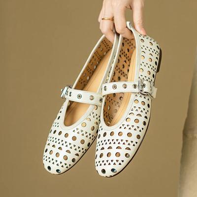 Krazing Pot из коровьей кожи с круглым носком на плоской подошве, осенне-летняя обувь с пряжкой и ремешками, женские туфли с полыми украшениями, неглубокие туфли в европейском дизайне
