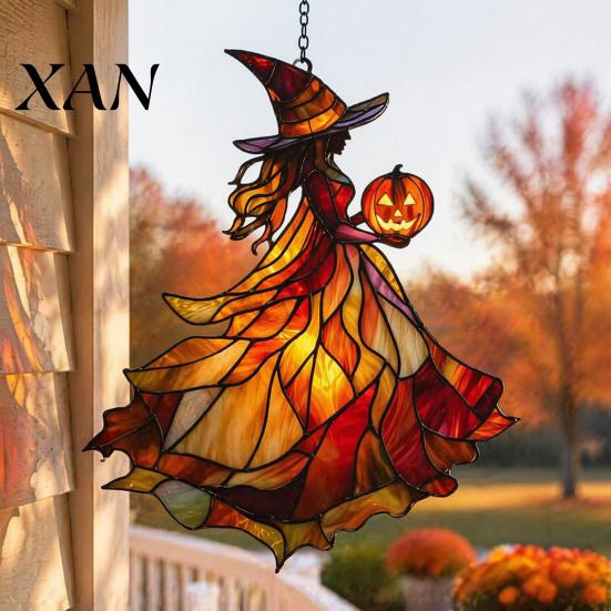 Festive Wizardly Aesthetic Gifts Witch Acrylic Suncatcher, Stained Glass Effect Window Car Hanging Ornament, Gothic Scary Handcrafted Style Suncatcher