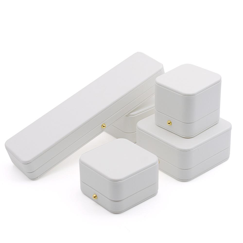 PU Leather Jewelry Gift Box White Necklace Collection Box Elegant Ring Case Wedding