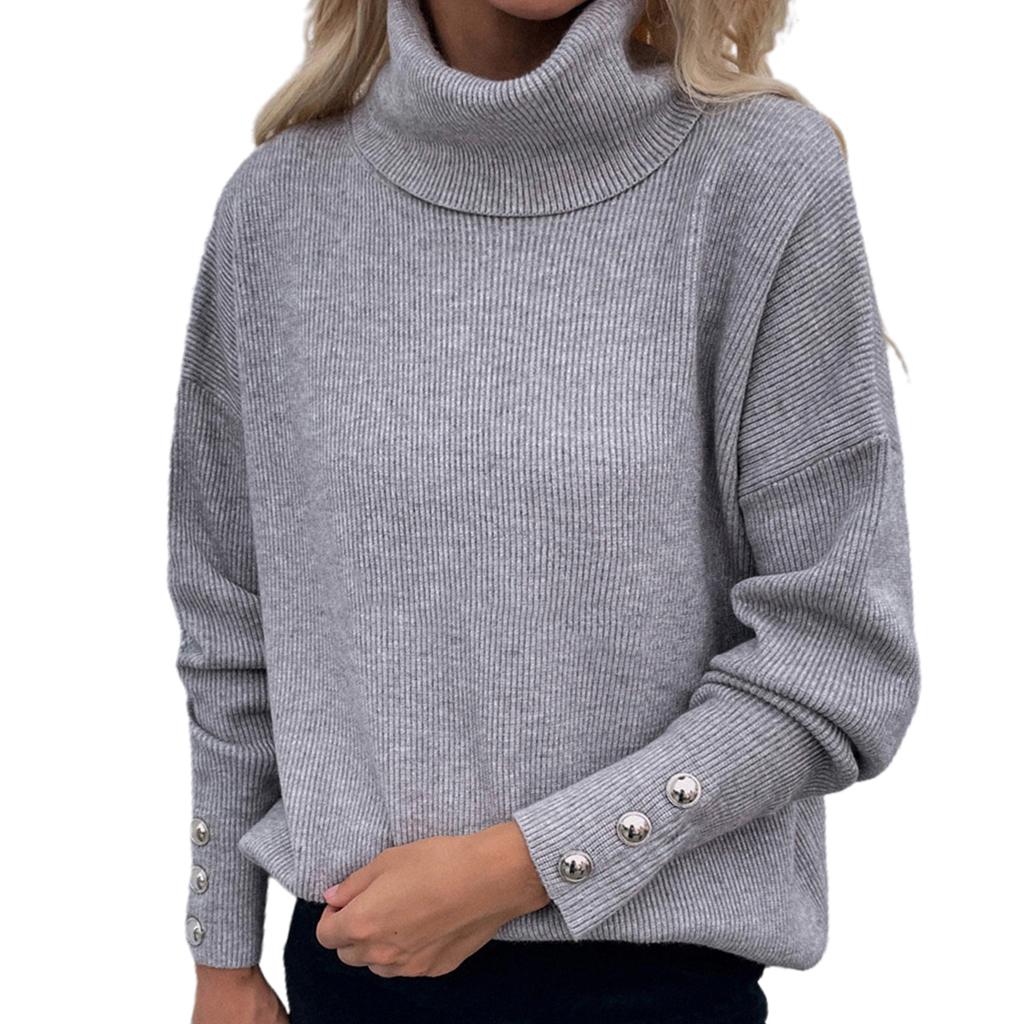 KOKKO женский свитер сплошной цвет воротник-стойка теплый осенний свитер с длинными рукавами для повседневной носки
