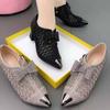 New Hollow Mesh Shoes Women's Summer Fashion Rhinestone Square Heel Pointed Toe Size 43 Zipper Bow Sandals Women Sandalis
