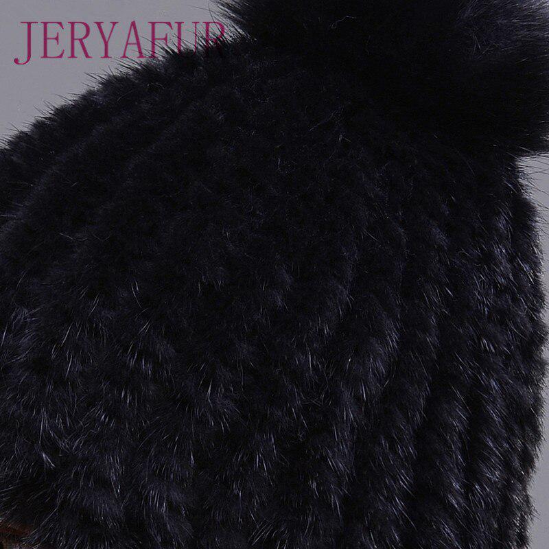 JERYAFUR Шапка с кисточками и помпоном из натурального меха