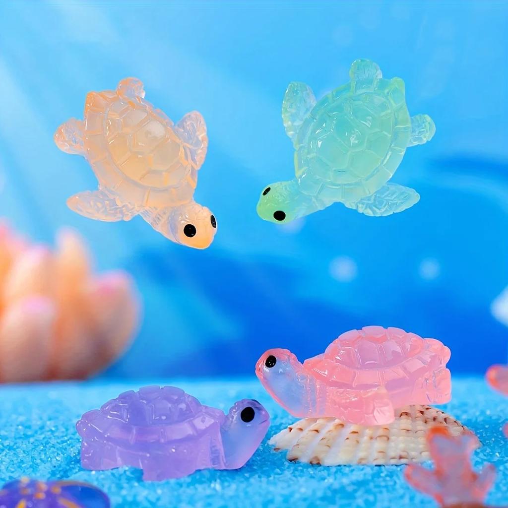 10pcs Luminous Small Turtle Ornaments Micro Landscape Ornament DIY Resin Craft Color Mixed