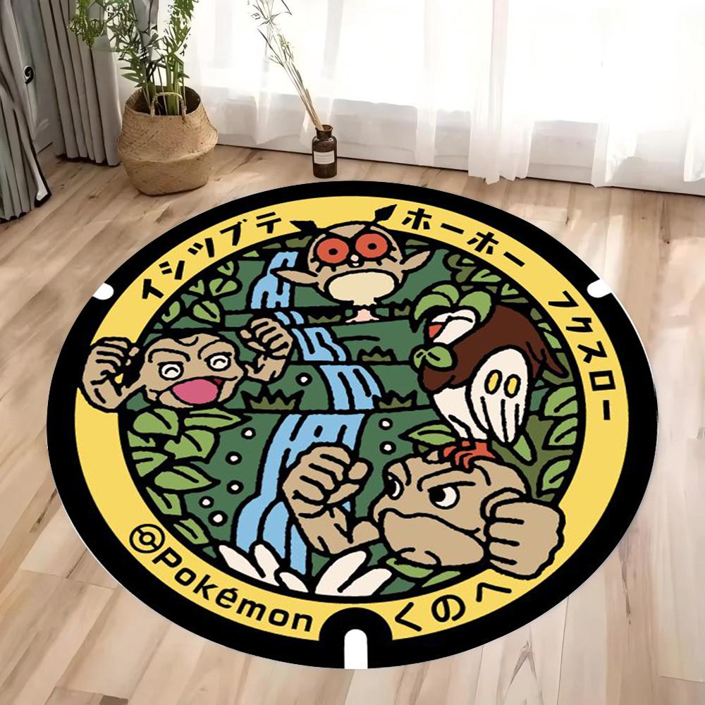  Cartoon Anime Pokémon Printed Round Carpet for Kid's Living Room Bedroom Decor Non Slip Floor Mat Bedroom Circle Rug