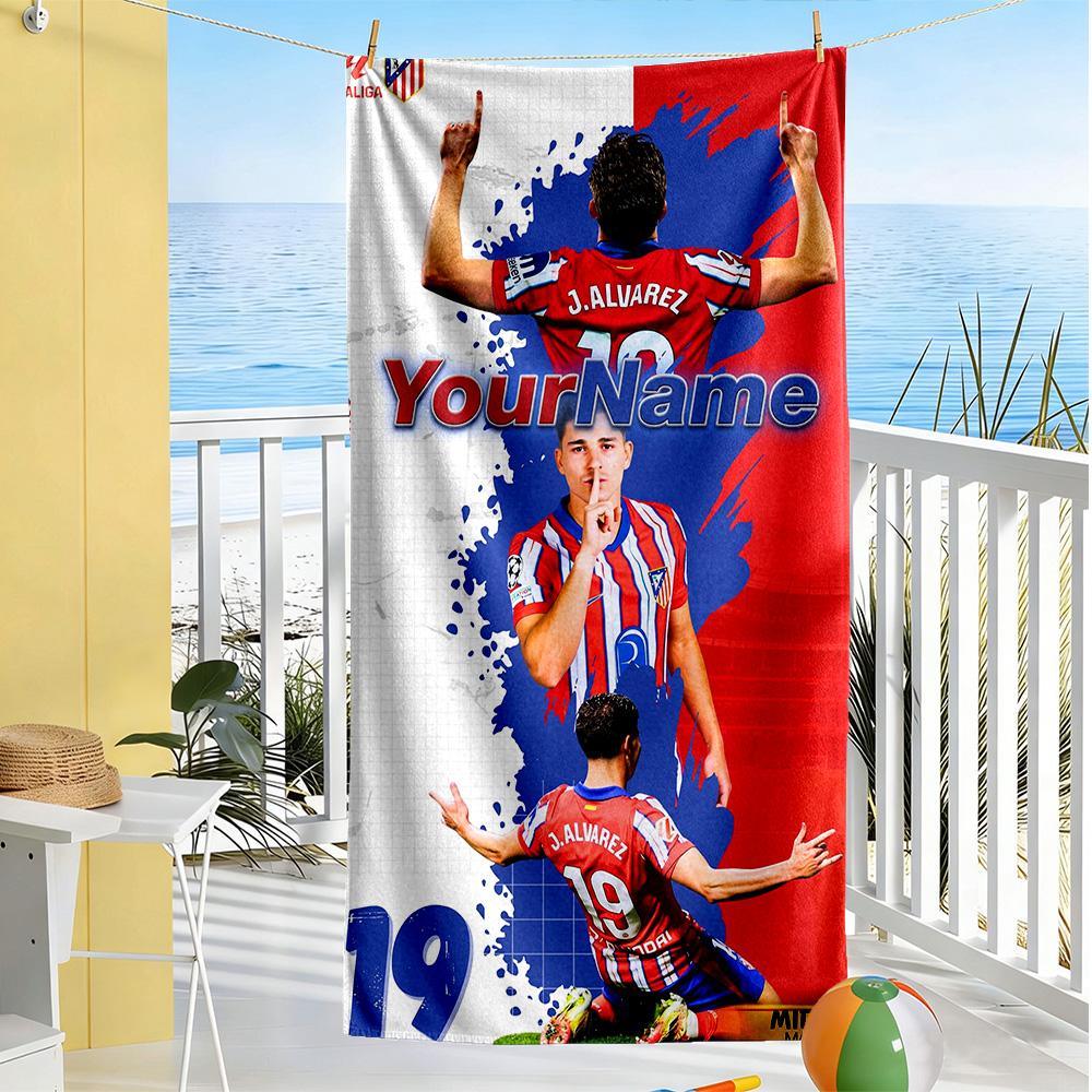 Atletico Madrid Customize Text Beach Towel Super Soft & Absorbent Ideal for Travel Outdoor Swim Pool Yoga Surf Camping Hiking Gym Gift Holiday