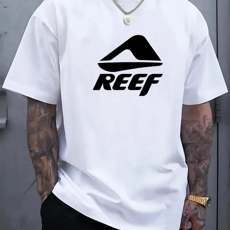 Геометрический принт с буквой REEF, футболка с круглым вырезом и короткими рукавами для мужчин, летняя, из чистого хлопка, модная, повседневная футболка