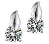 Fashionable Round Zircon Leaf Stud Earrings for Women