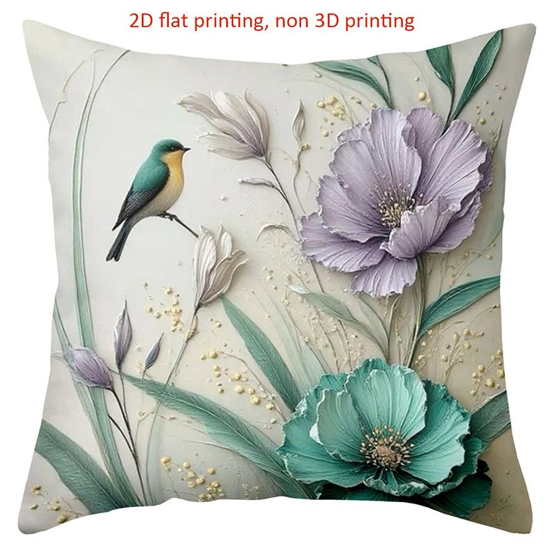 1 Pieces Bird Flower Pillow with 2D Flat Printing Design Polyester pillowcase, sofa decorative cushion cov Headboard Pillow