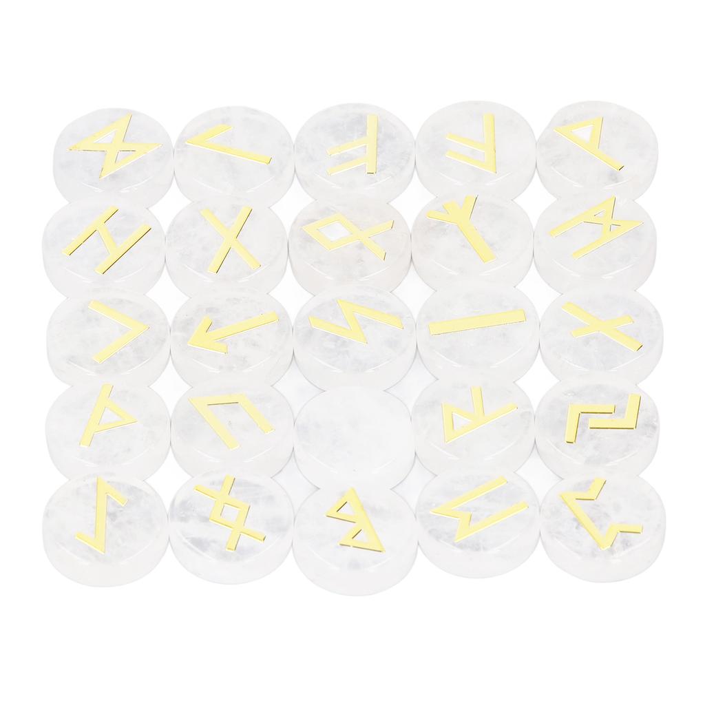25 Pieces Round Rune Stones Engraved Symbol Stone Set for Yoga Meditation and Holiday Present