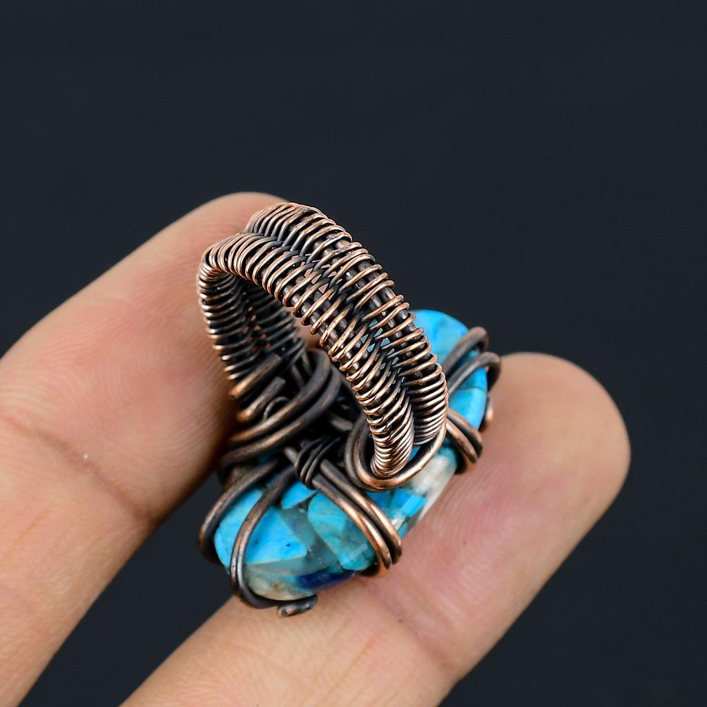 Натуральный драгоценный камень колючая устрица, подарочное кольцо ручной работы из медной проволоки, размер 7 i9a75