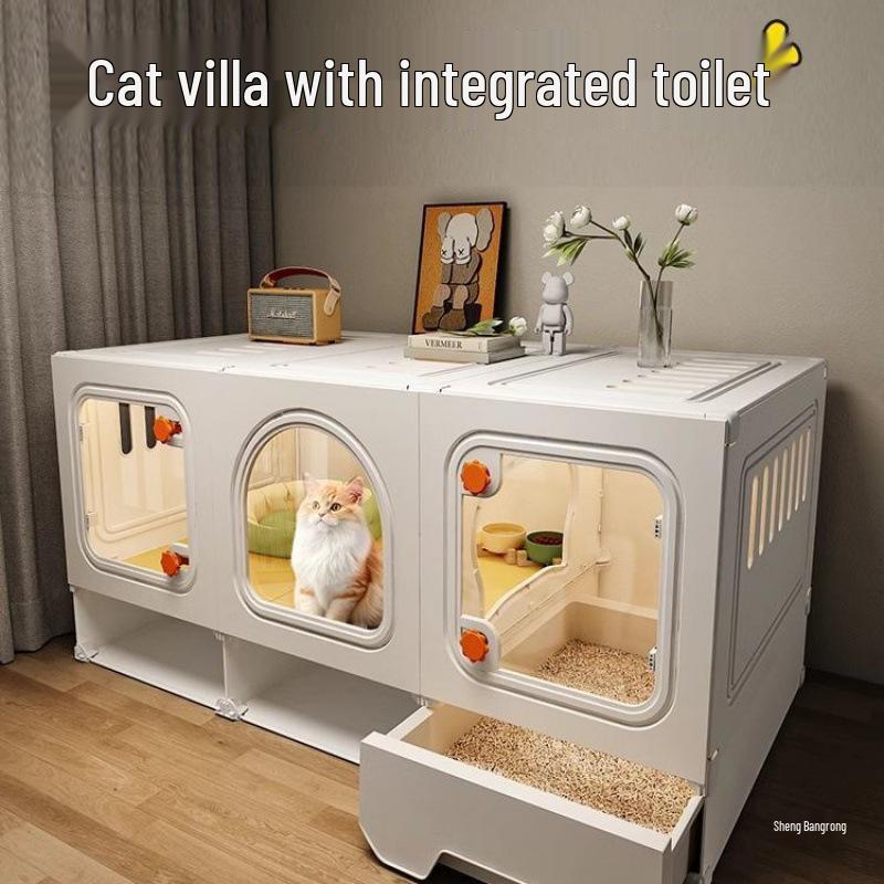 Интегрированная Кошачья Вилла с Туалетом для Маленьких Квартир – Компактный Кошачий Домик с Одной Комнатой и Прихожей