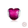 100% настоящее серебро 925 пробы, фуксия, форма любви, хрустальные подвески, подходит для европейского браслета, бусины «сделай сам», для изготовления ювелирных изделий