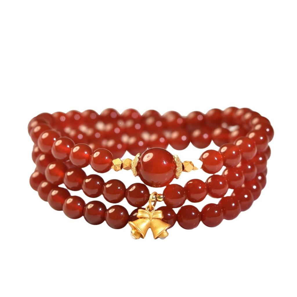 Red agate bracelet for women, chalcedony loose beads, bell dragon zodiac red bracelet, agate bracelet