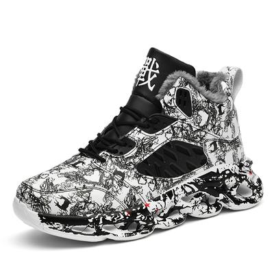 Мужские зимние ботинки с принтом граффити, зимние плюшевые теплые кроссовки на платформе, нескользящие, мужская спортивная обувь