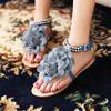 Summer 2024 New Sweet Lady Flower Beaded Toe Shoes Flat One Word Buckle Sandals