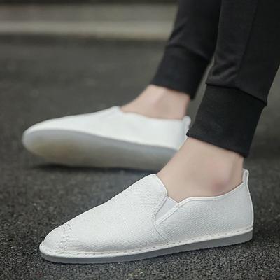 Горячая Распродажа Классические мужские белые мокасины ручной работы Slip-On Shoes Мужские удобные дышащие парусиновые туфли на плоской подошве Мужская ленивая повседневная обувь