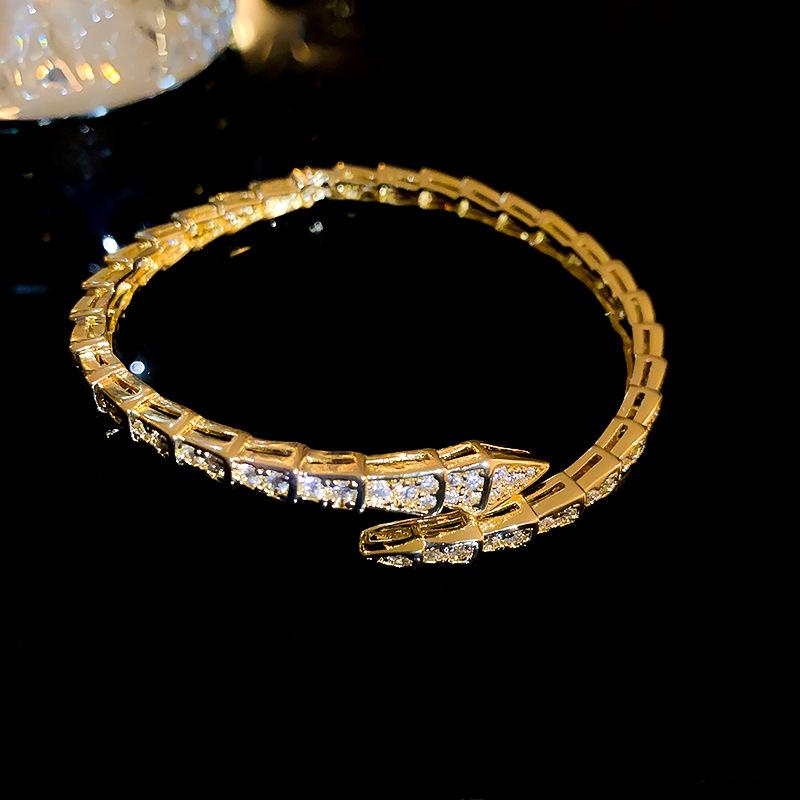 Snake-Shaped Geometric Zircon Open-Ended Bracelet Affordable Luxury Fashion High-Grade Bracelet Niche Temperament All-Match Jewelry Women
