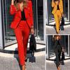 2 Pcs/Set Lady Formal Coat Pants Set Long Sleeves Button Decor Lapel Cardigan
