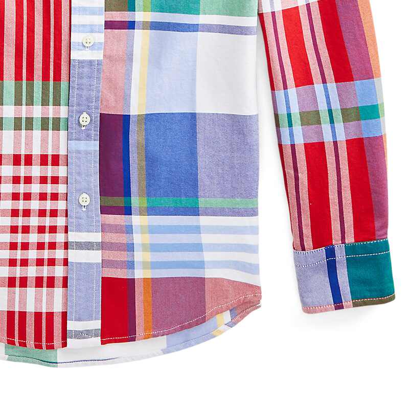 Детская рубашка Polo Ralph Lauren в клетку Color Block из хлопка Оксфорд с острым воротником и карманами на манжетах, разноцветная CWPOWOVY6820232-999