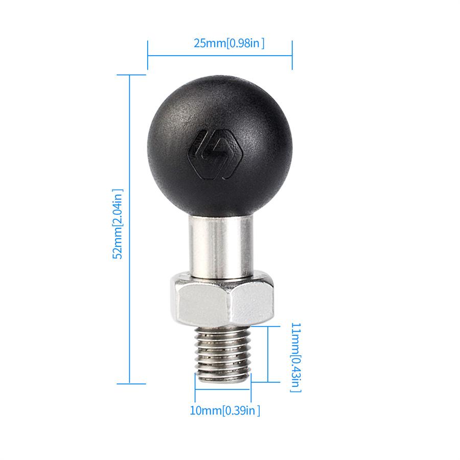 1 Inch Ball Base M10 X 1.25 Male Thread Mount for Motorcycle Motorbike ATV Handlebar Adapter