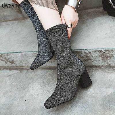 Женские удобные ботильоны на низком каблуке с молнией сзади, модные блестящие зимние туфли разных цветов, черные, золотые, серебряные, dfv56