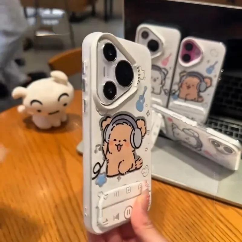 Милый мультяшный музыкальный щенок Чехол для телефона для iPhone 17ProMax 11 12 13 14 15 16 17 Pro Max Plus щенок Плеер Зеркало ударопрочный Чехол