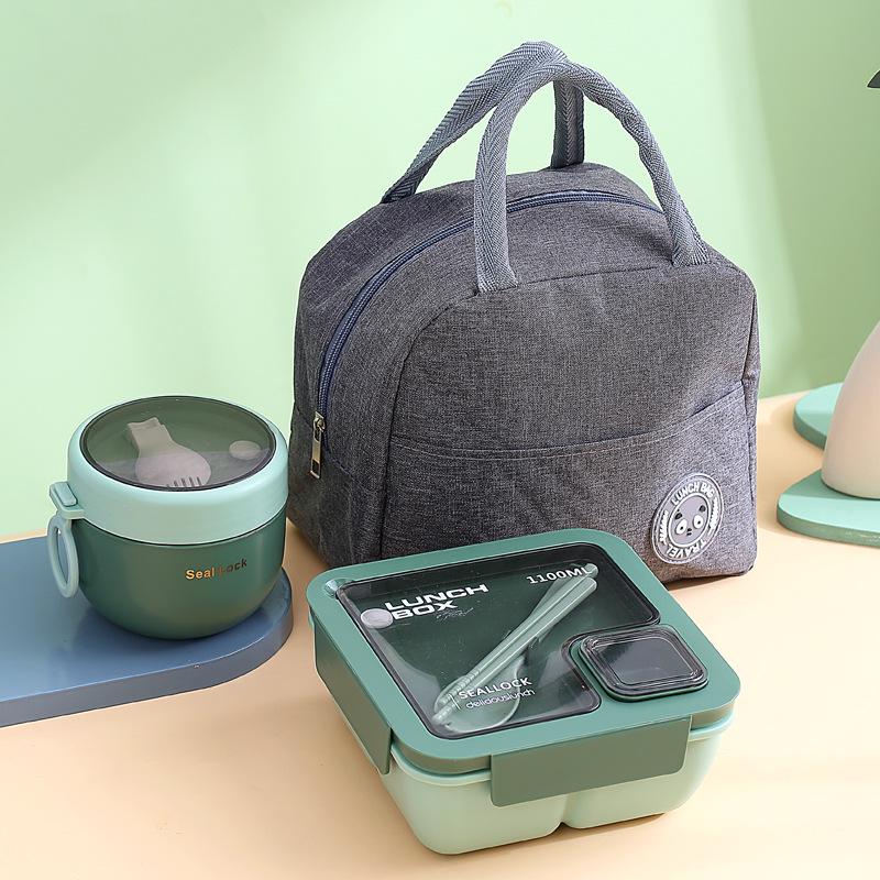 Portable Japanese Single-Layer Lunch Box - Microwave Safe, Sealed, with Compartments for Students or Salads