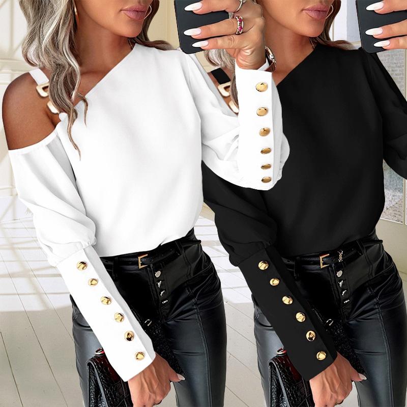 1PC Lantern Sleeve Women Autumn Spring Elegant Office Button Shirts Splicing Shirts Blouse Tops