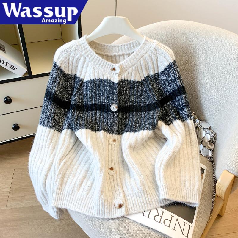 WASSUP Vintage Striped Knit Cardigan