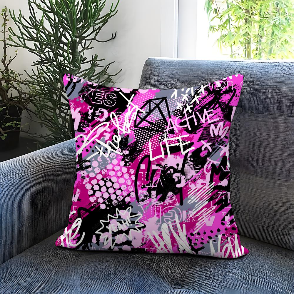 Street Graffiti Texture Cushion Cover Comfortable Reversible Pillow Cover Ideal for Car Sofa Bedroom Beyond