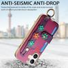 For iPhone 16 Case Card Holder Leather Back Cover 3D Flower Wristband - Purple