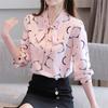 M-4XL женские весенне-летние стильные шифоновые блузки, рубашки, женские повседневные блузки с длинными рукавами и галстуком-бабочкой, воротник с принтом, топы