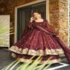 Grand Party Wear Anarkali Gown In Maroon with Gold Work