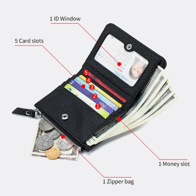 Женский мини-кошелек с защитой RFID, складной кошелек на молнии с отделением для монет, окошком для ID, 5 слотами для карт, маленький компактный кошелек