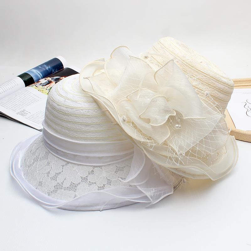 European and American hats women's summer fungus edge big brim sun hat lace sunscreen bucket hat elegant flower sun hat