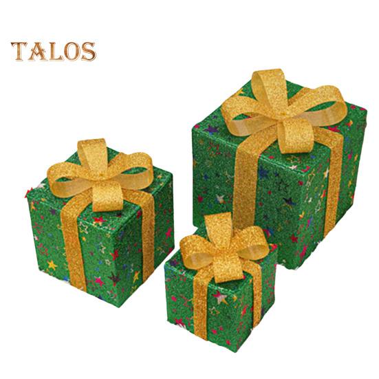 3 шт. Рождественские светящиеся подарочные коробки с функцией памяти, портативные светящиеся подарочные коробки на батарейках, рождественские украшения