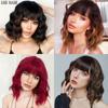 LISI HAIR Synthetic Short Wave Dark Hair Wigs With Bangs Wig Roots Heat Resistant Fiber Fluffy Hair For Women Cosplay Wear