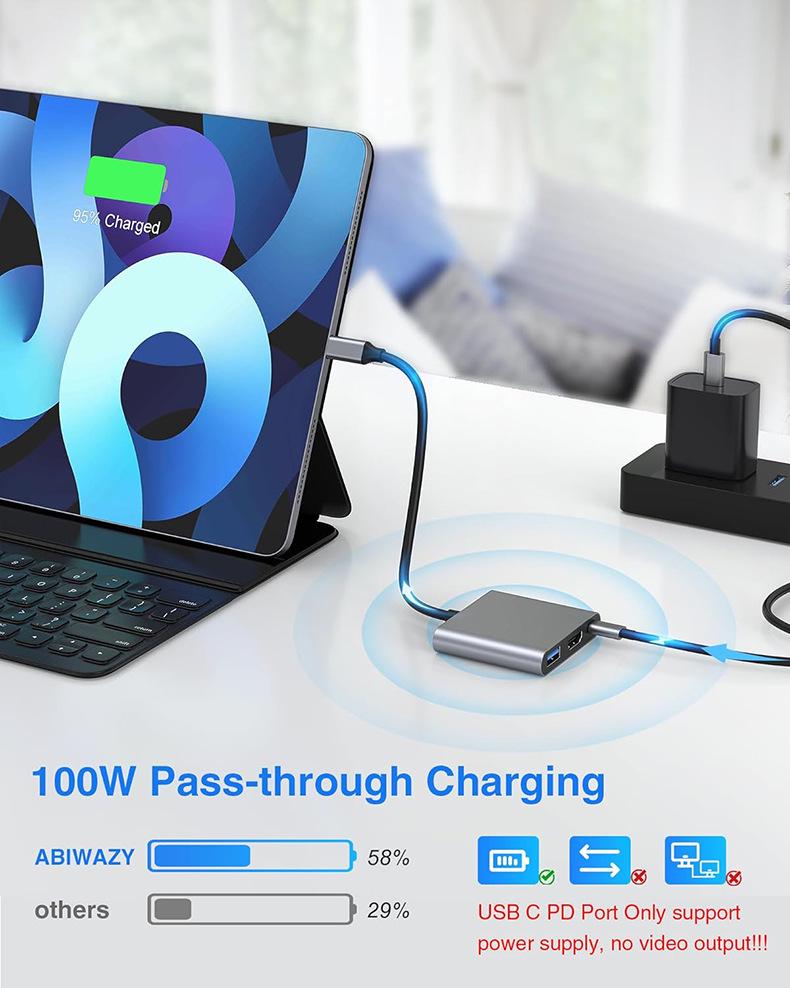 3-в-1 док-станция USB-C на HDMI для зеркалирования экрана: Совместимо с Apple, Huawei, ноутбуками
