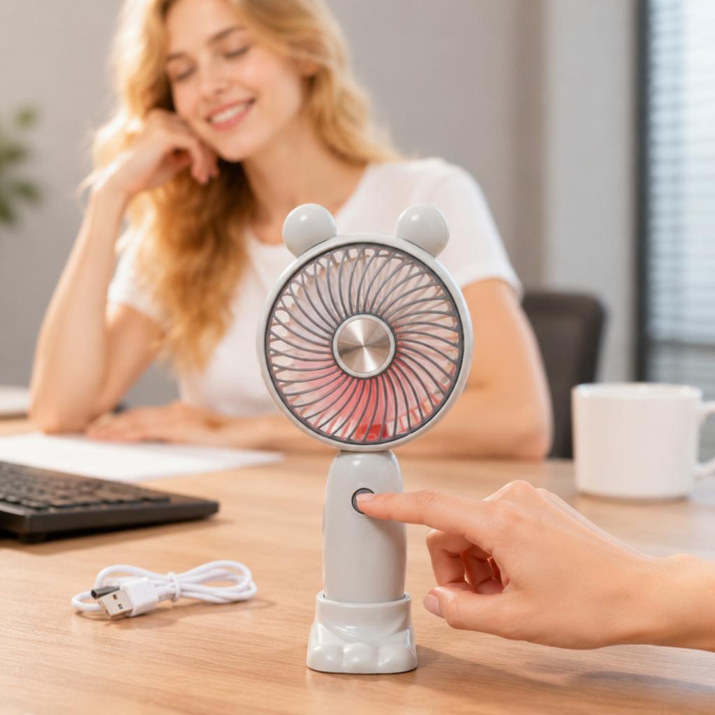 Portable Rechargeable Desktop Fan with Cartoon Ear Design USB Mini Handheld Fan for Personal Cooling Indoor Outdoor Use