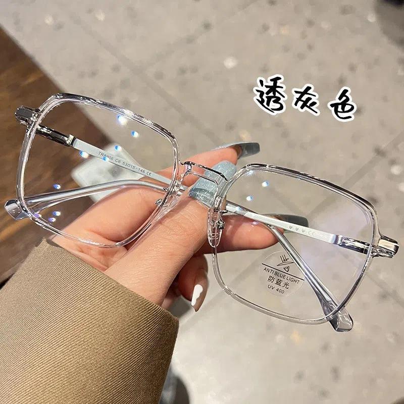 Large frame ultra-light cold brown glasses frame female anti-blue light flat mirror can be matched with degree, big face and thin