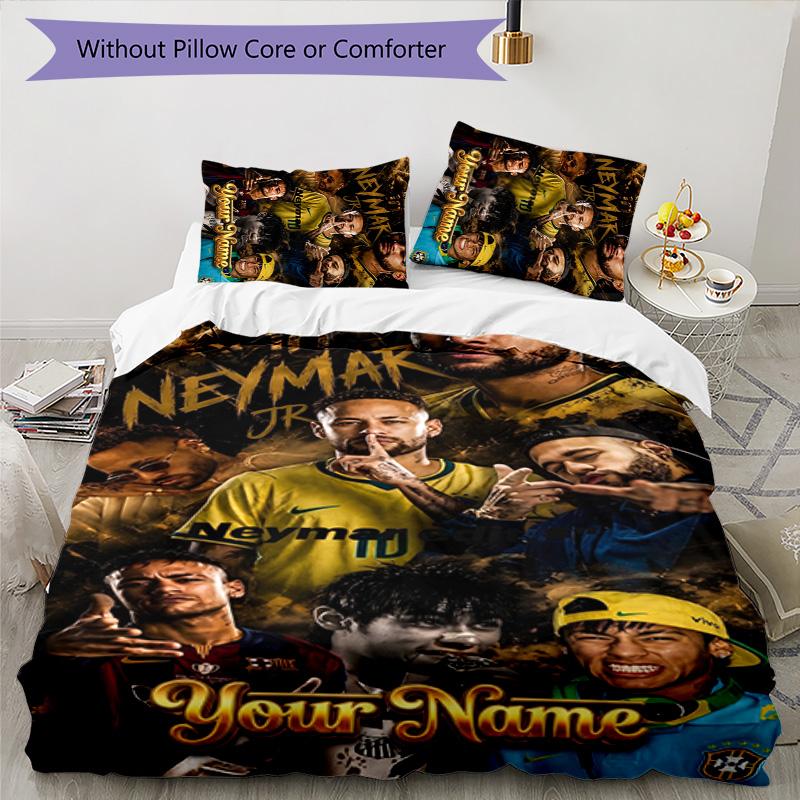 3pcs Brazilian football player Cover Set - Personalized Name, HD Printed Bedding with 1 Cover and 2 Pillowcases - Perfect for Home Decor, Easy Care
