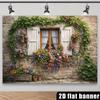 2D Vintage Stone House with Flower Boxes & Ivy Backdrop Photo Background