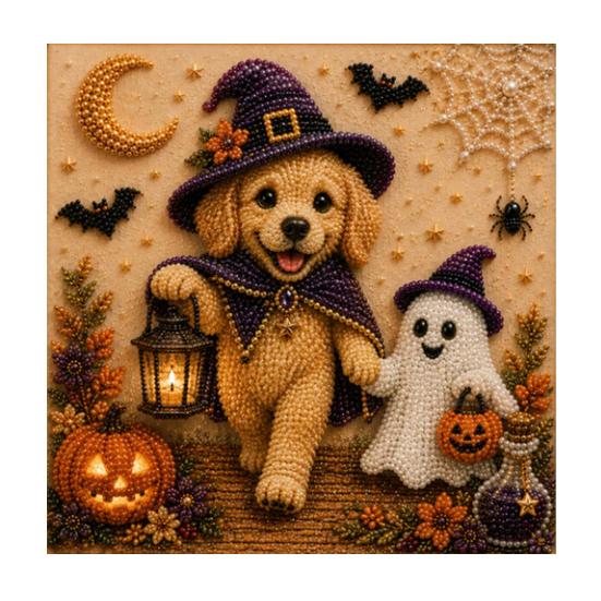 Unique Handmade Gift Idea Halloween Faux Pearl Painting Kit, Puppy Ghost 3D Art Craft Stress Relief for Adults Beginners, Home Wall Decor, DIY