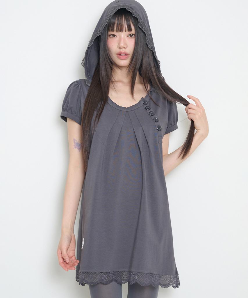 Iligo Lace Hoodie Dress Charcoal