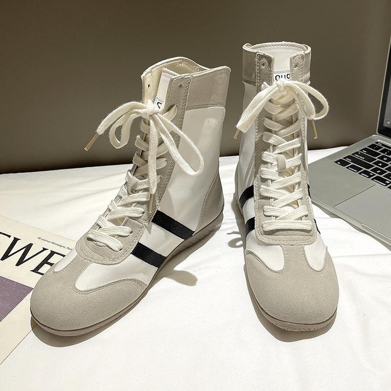 Модные высокие короткие ботинки, боксерки для женщин, весна-осень 2025, круглый носок, шнуровка, кроссовки, zapatos de mujer