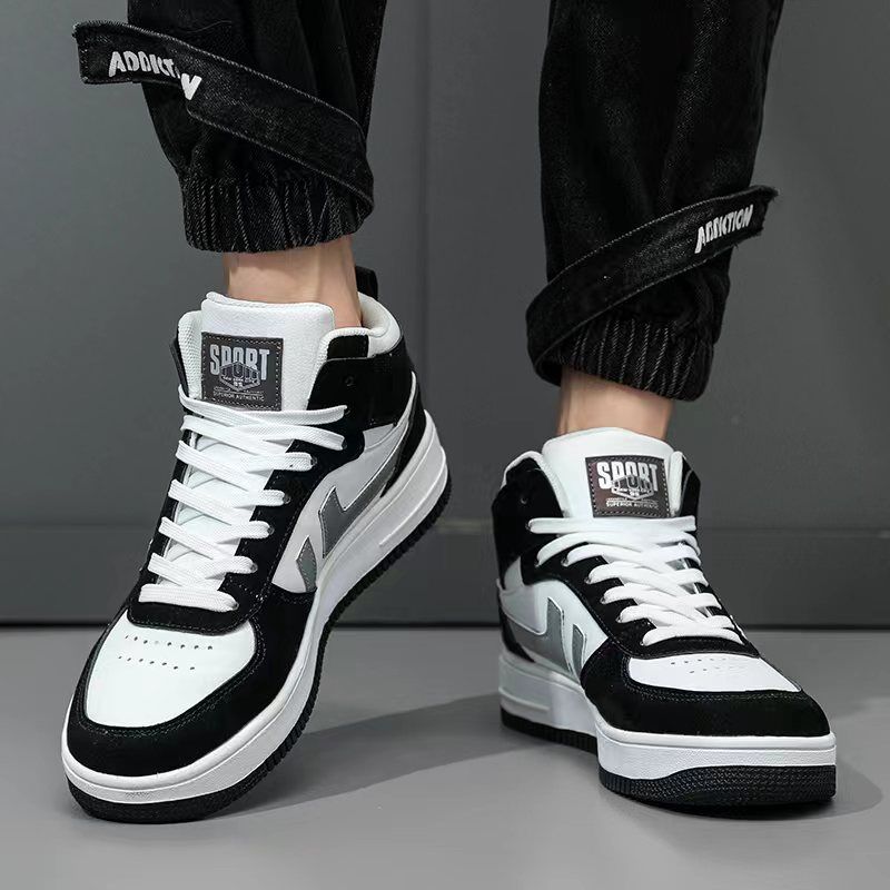 Fashion Men's Trending Four Seasons High Top Skateboarding Breathable Shoes Large Size Students Male Casual Soft Sole Comfortable Sneakers for Teens